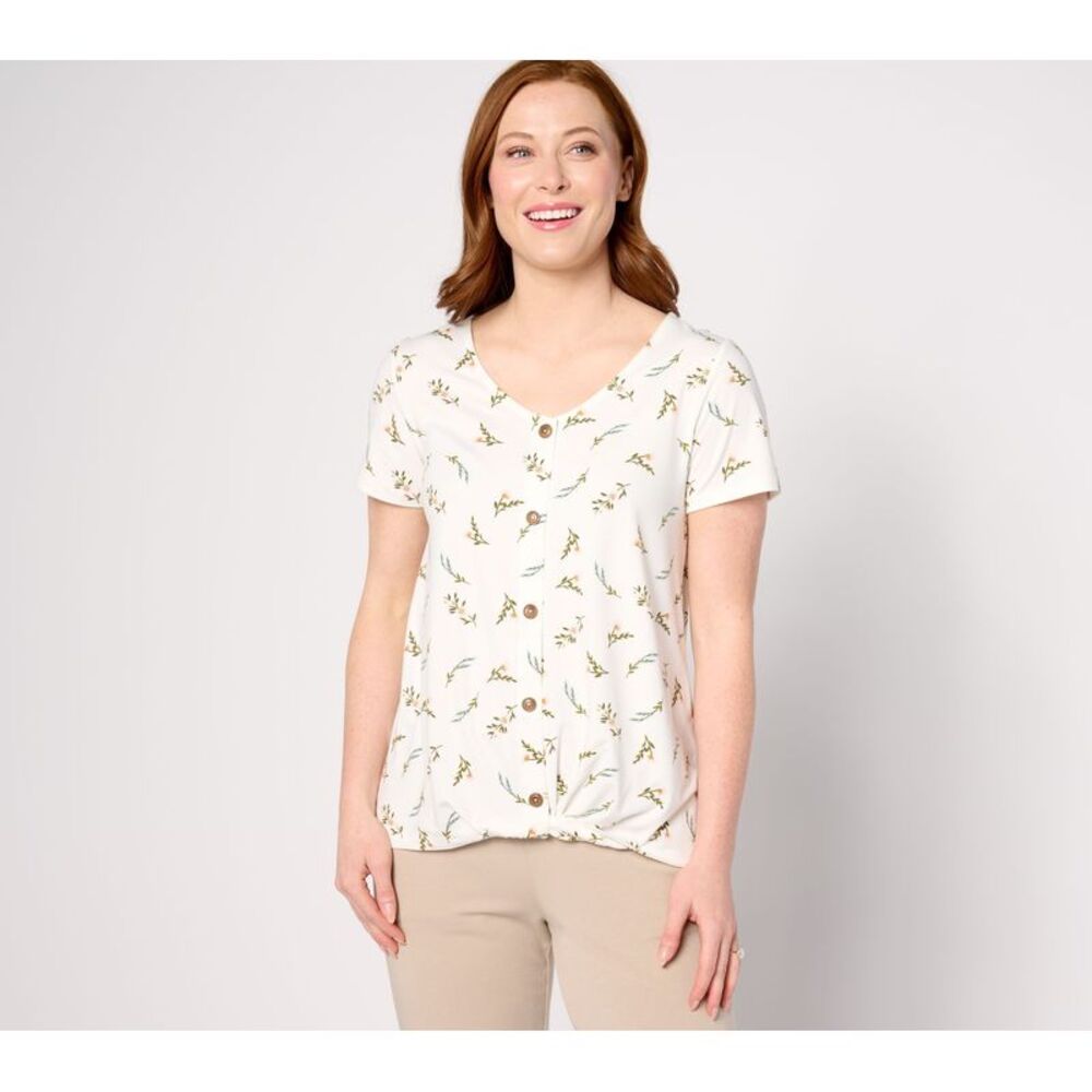 Cuddl Duds Women's Top Sz M Flexwear Short Sleeve Twist Multi-colored A630217